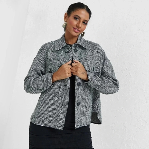 Vero Moda Rosie tweed chore Jacket  boxy workwear cozy oversized - Picture 1 of 15